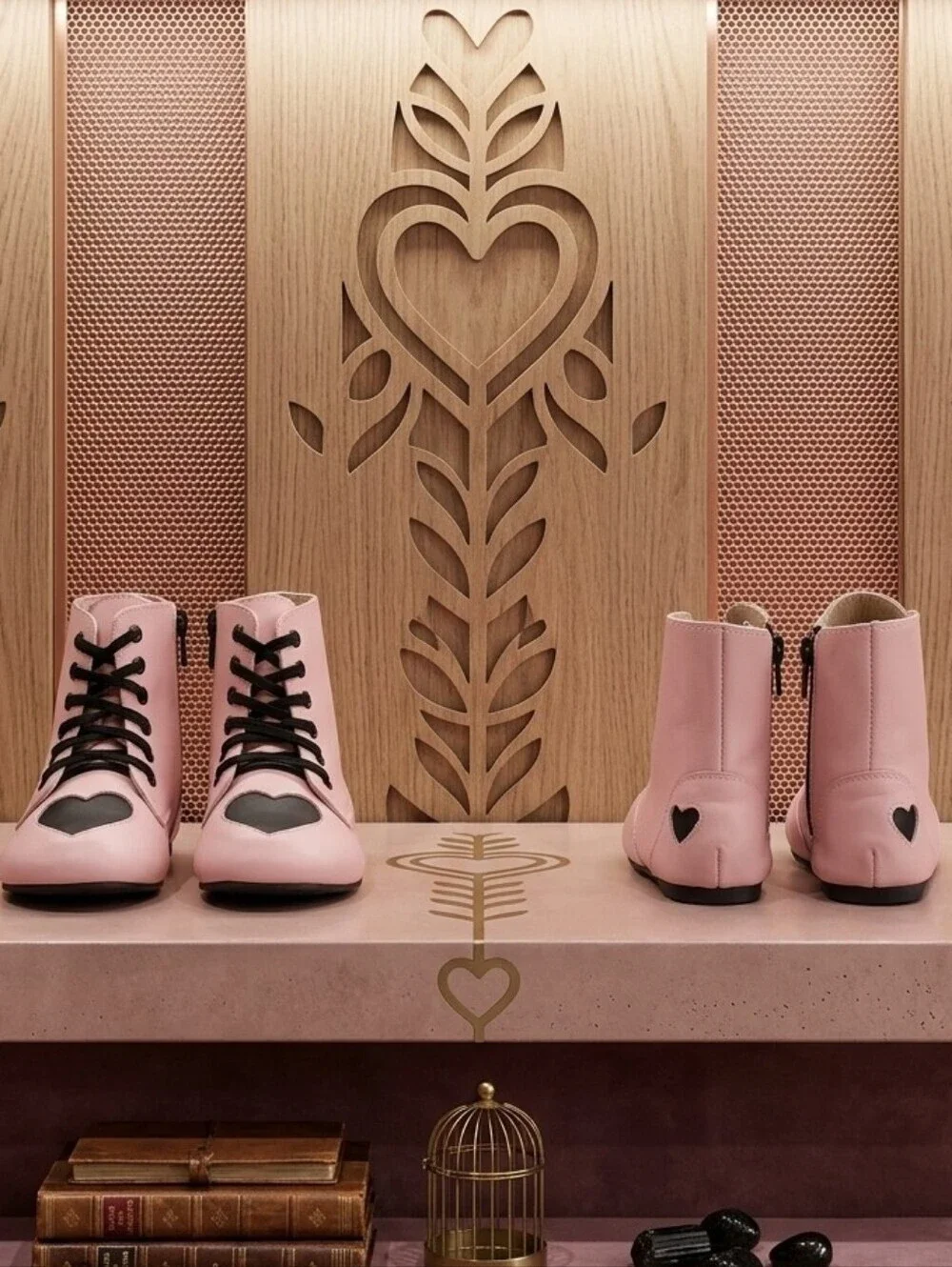 227 Spellbound Soles Pink Heart Detail Lace Up Zip Combat Boots Size 9 Toddler